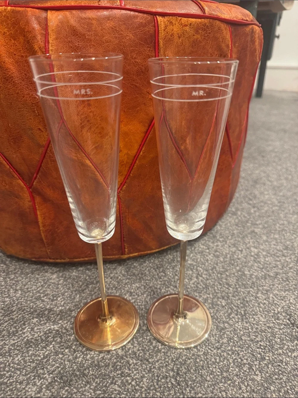 kate spade Clear 'MRS.’ & 'MR.’ Champagne Flutes with Gold Stems